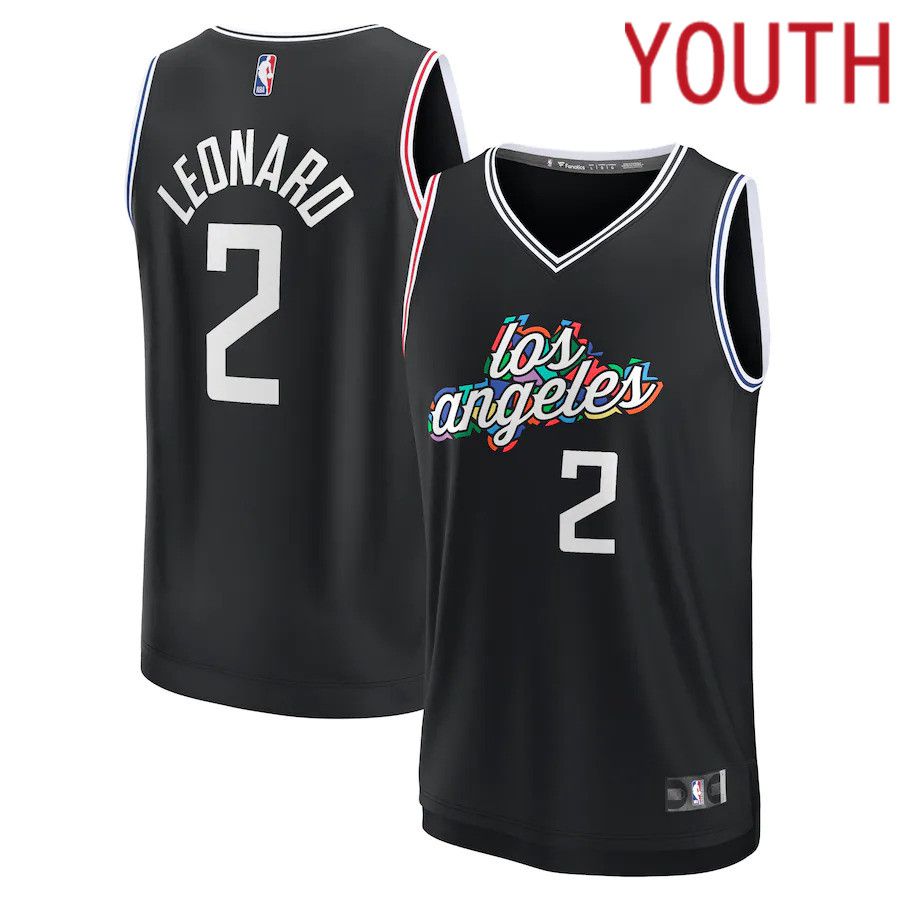 Youth Los Angeles Clippers #2 Kawhi Leonard Fanatics Branded Black City Edition 2022-23 Fastbreak NBA Jersey
